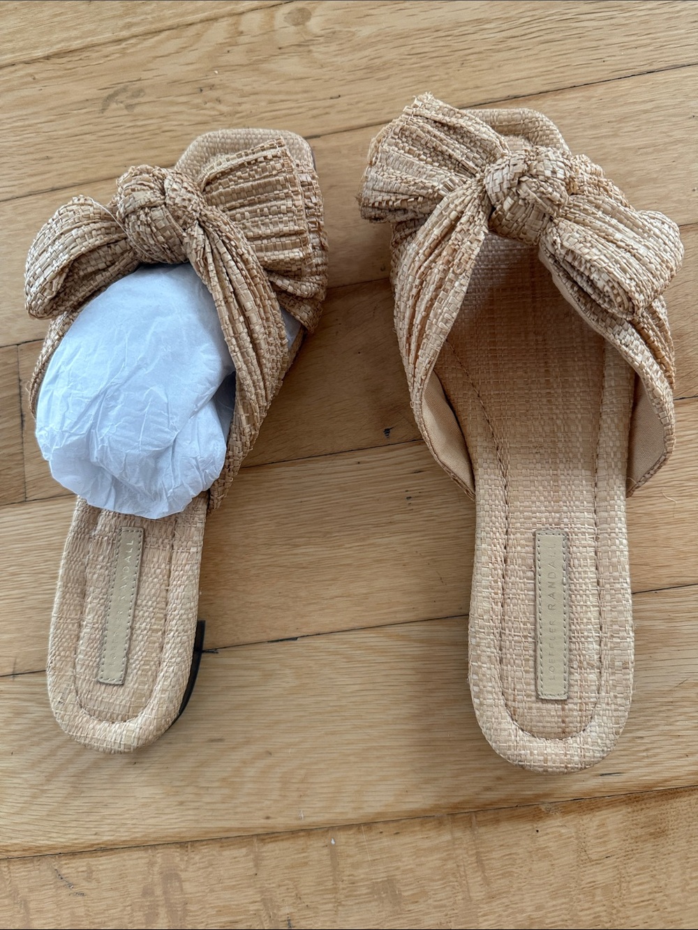 Woven Bow Slide Sandals in Natural